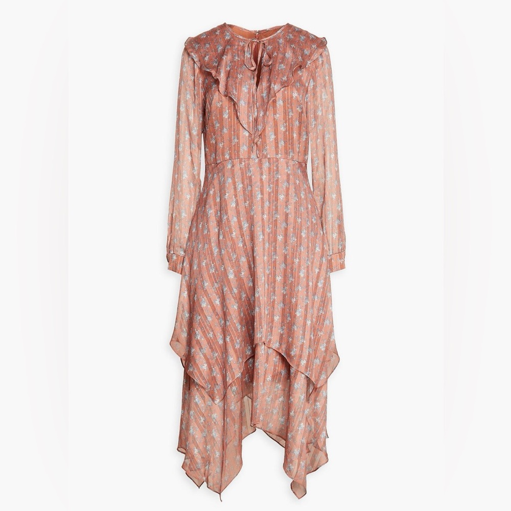 Mikael Aghal Layered Floral-Print Jacquard Midi Dress